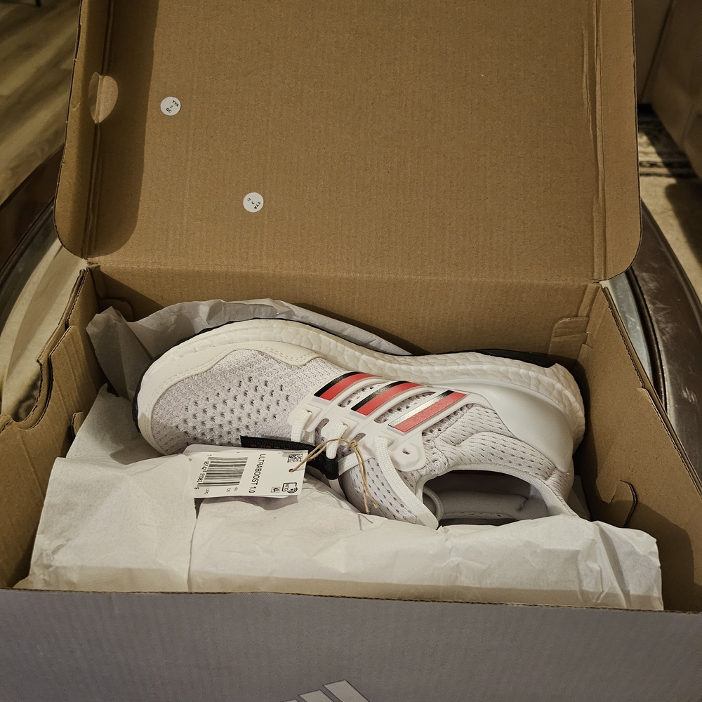 adidas Men’s Running Sneakers in White with Red Accents
